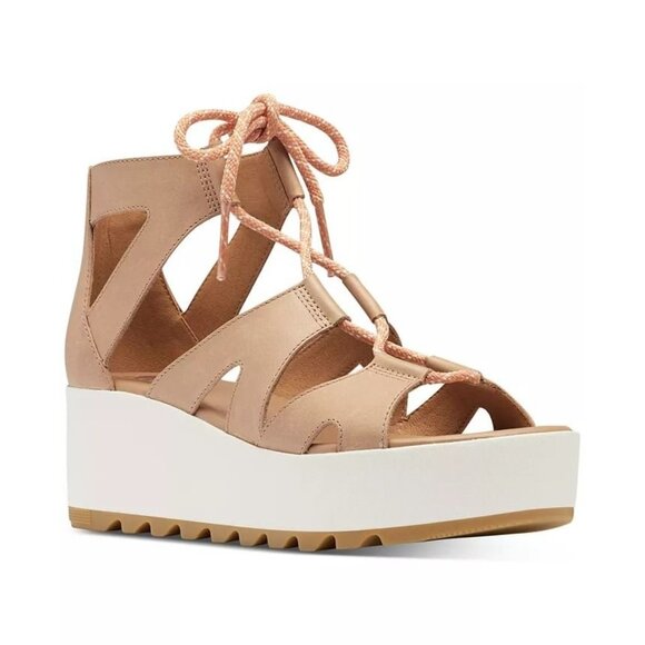 Sorel Women's Cameron Flatform Lace Sandals Honest Beige 9 - Picture 1 of 6